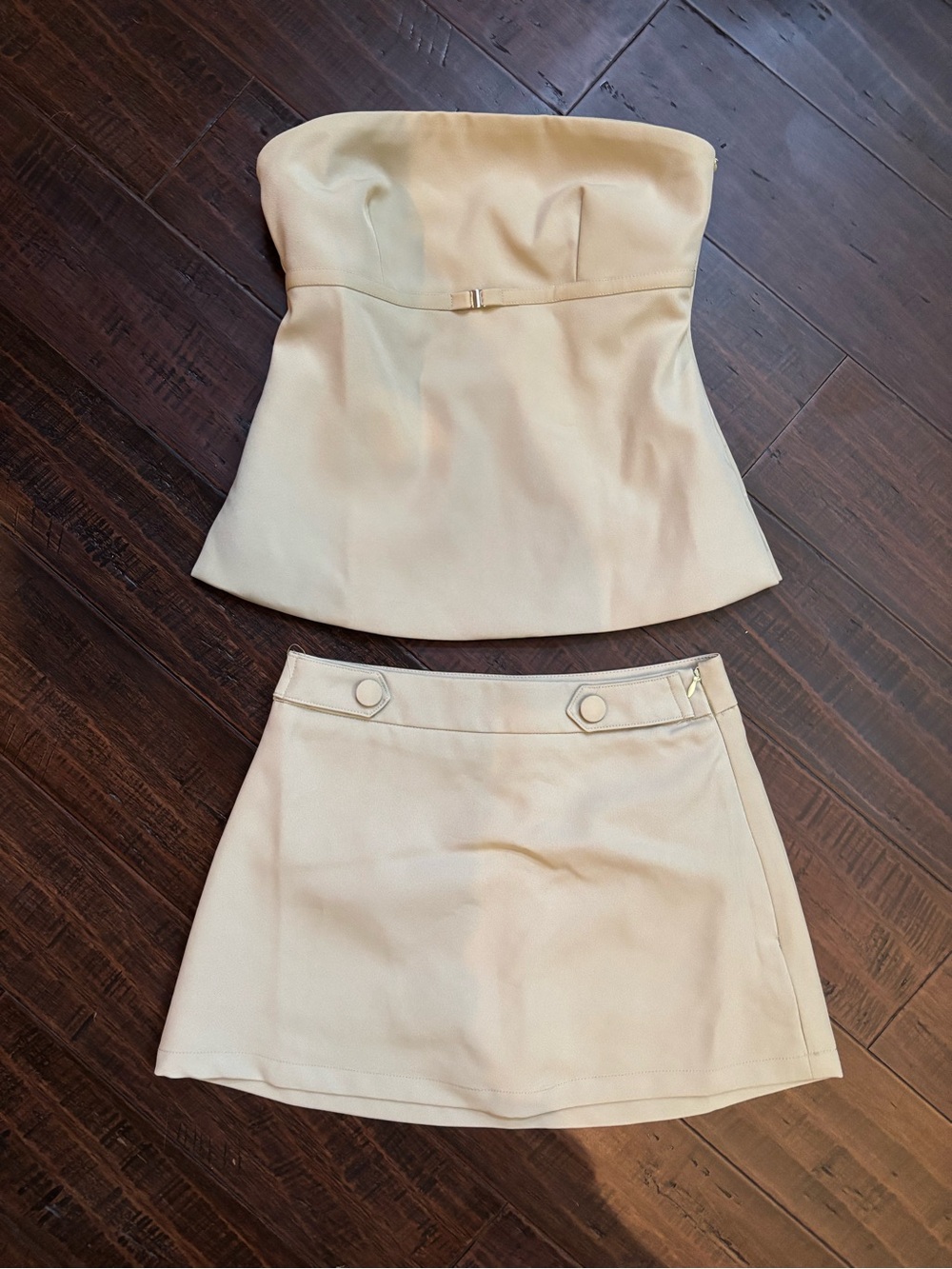 Princess Polly Cream Strapless Bustier Top + Mini Skirt Set